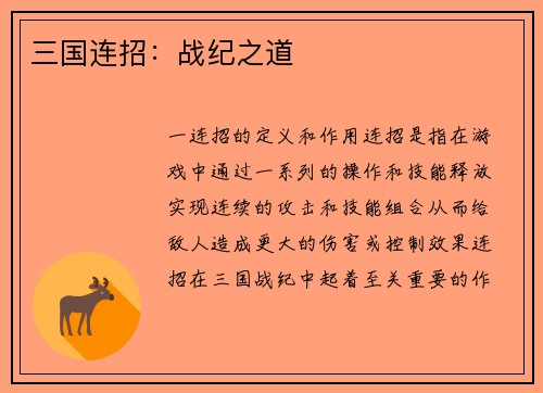 三国连招:战纪之道