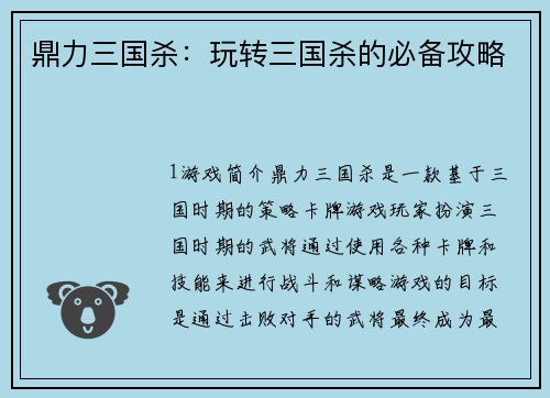 鼎力三国杀：玩转三国杀的必备攻略